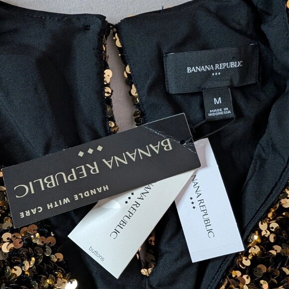 (NWT) Banana Republic Gold Sequin Mini Dress Size M Cocktail Party Sparkle Shift - Picture 9 of 11